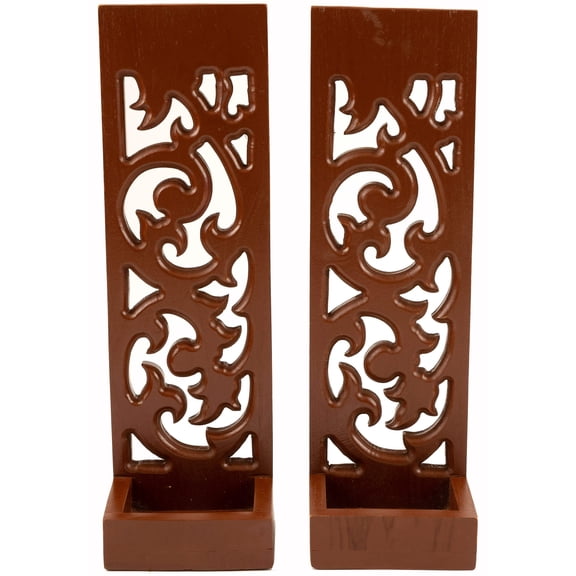 Flower Succulent Planter Pots Wall Hanging Candle Wall Sconce Holder Vine Carved Wood Wall Art Panel. Set of 2 Color Options Available