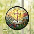 thumbnail image 1 of Flower Suncatcher Faux Stained Glass Window Hanging - Christ Wall Art with Bible Verse, Religious Home Decor Gift for Holidays & Special Occasions, 1 of 6