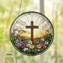 Flower Suncatcher under $5! Ke1Clo Faux Stained Glass Window Hanging for Christ Wall Art Religious Bible Verse Gift Home Decor