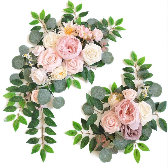 Flower Swag Set of 2 for Wedding Welcome Signs Floral Swag Wedding Reception Ceremony Signs Decor (White)