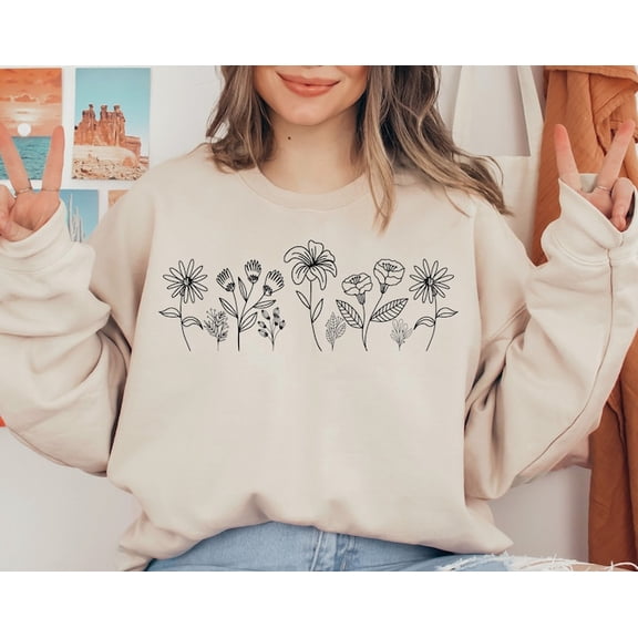 Flower Sweatshirt, Flower Hoodie, Wildflower Sweatshirt, Women Hoodie, Sweatshirts Hoodies, Plus Size, Flower Girl Gifts, Girlfriend Gift, Sweatshirt Size S-5Xl