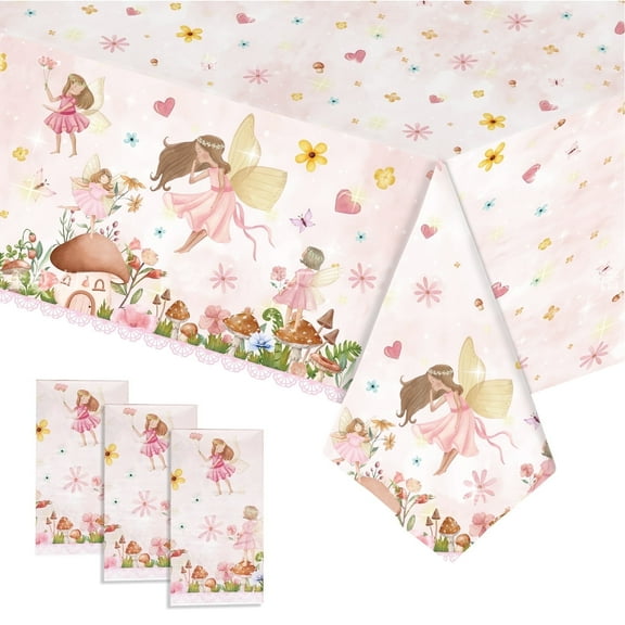 3 PCS Pink Table Cloth for Girl, 54" x 108" Plastic Flower Tablecloths, Disposable Table Covers for Birthday Party, Birthday Decors