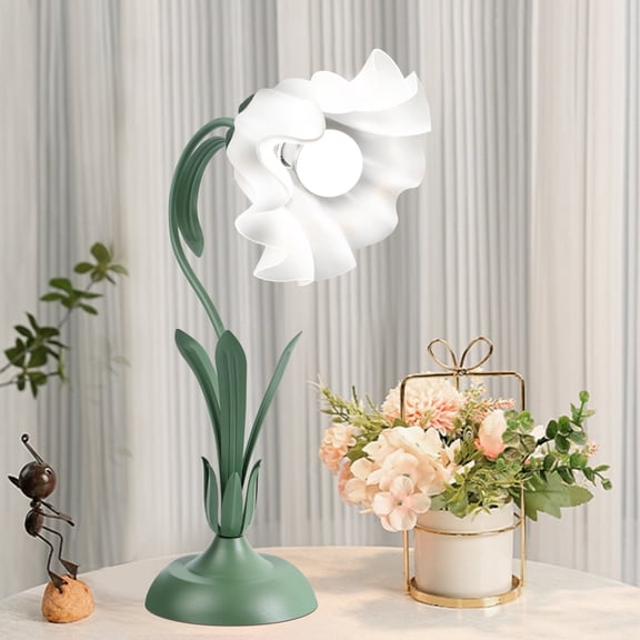 Flower Table Lamp,Cute LED Reading Bedside Night Light,3 Colors Modes Kawaii Bedside Lamps Decor,Living Room Bedroom Room Lighting Table Lamps Home Decoration (Green)