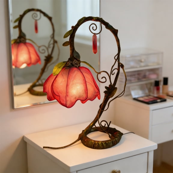 Flower Table Lamp, Cute LED Reading Light Bedside Vintage Flower Night Light,Small Bedside Table Lamp for Bedroom, Whimsical Cottage Core Decor Desk Nightstand Lamp Home Decoration