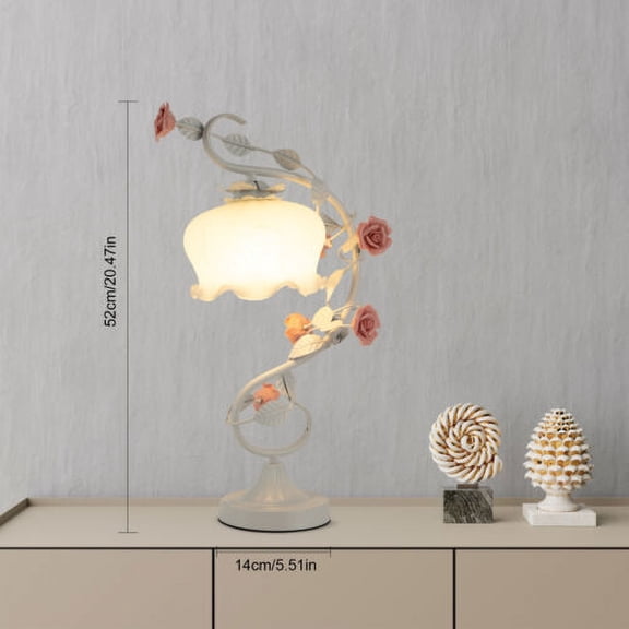 Flower Table Lamp Lily Shaped Glass Green Bedside Desk Light Gorgeous Ornament