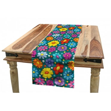 Flower Table Runner, Flowering Spring Freshness Childish Nursery Playroom Baby Daisy Peony Lily Petals, Dining Room Kitchen Rectangular Runner, 3 Sizes, by Ambesonne
