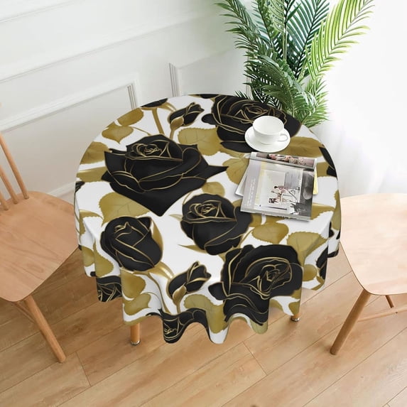 Flower Tablecloth, Floral Rose Tablecloth Dining-Table Cover, 60 inch Round for Home Party Picnic