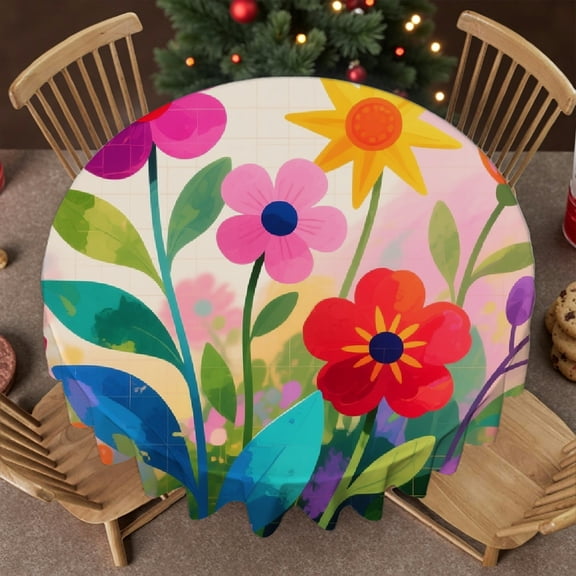 Flower Tablecloth for dining table, Festive Table Setting - Polyester Tablecloths Tablecloth for dining table round, Cafe,  picnic,60x60 Inch