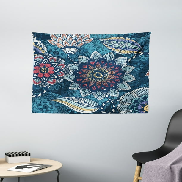 Flower Tapestry, Abstract Flower Design Colors Modern Inspirations Complex Style Nature Depiction, Wall Hanging for Bedroom Living Room Dorm Decor, 60W X 40L Inches, Multicolor, by Ambesonne