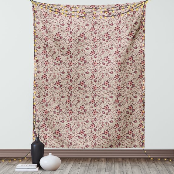 Flower Tapestry, Ornamental Pattern with Bedding Plants Retro 60s Styled Blossoms and Leaves, Wall Hanging for Bedroom Living Room Dorm Decor, 40W X 60L Inches, Beige Coral Brown, by Ambesonne