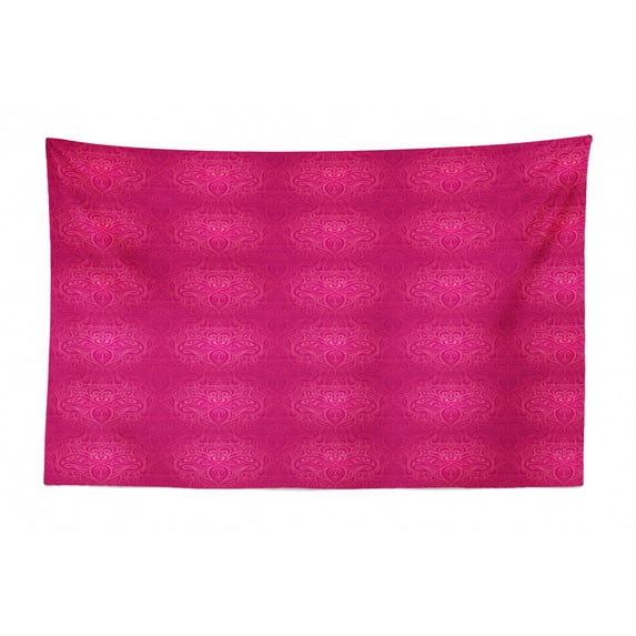 Flower Tapestry, Retro Repetitive Pattern with Pink and Yellow Tone Roses on Striped Backdrop, Fabric Wall Hanging Decor for Bedroom Living Room Dorm, 2 Sizes, Multicolor, by Ambesonne