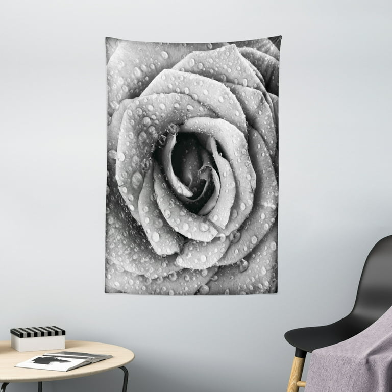 Flower Tapestry Retro Romantic Rose Petal Figure with Rain Water