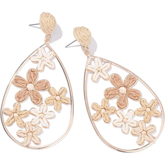 Flower Teardrop Earrings Boho Raffia Earrings Cute Floral Dangle Earrings Trendy Statement Jewelry For Women[Z5091]