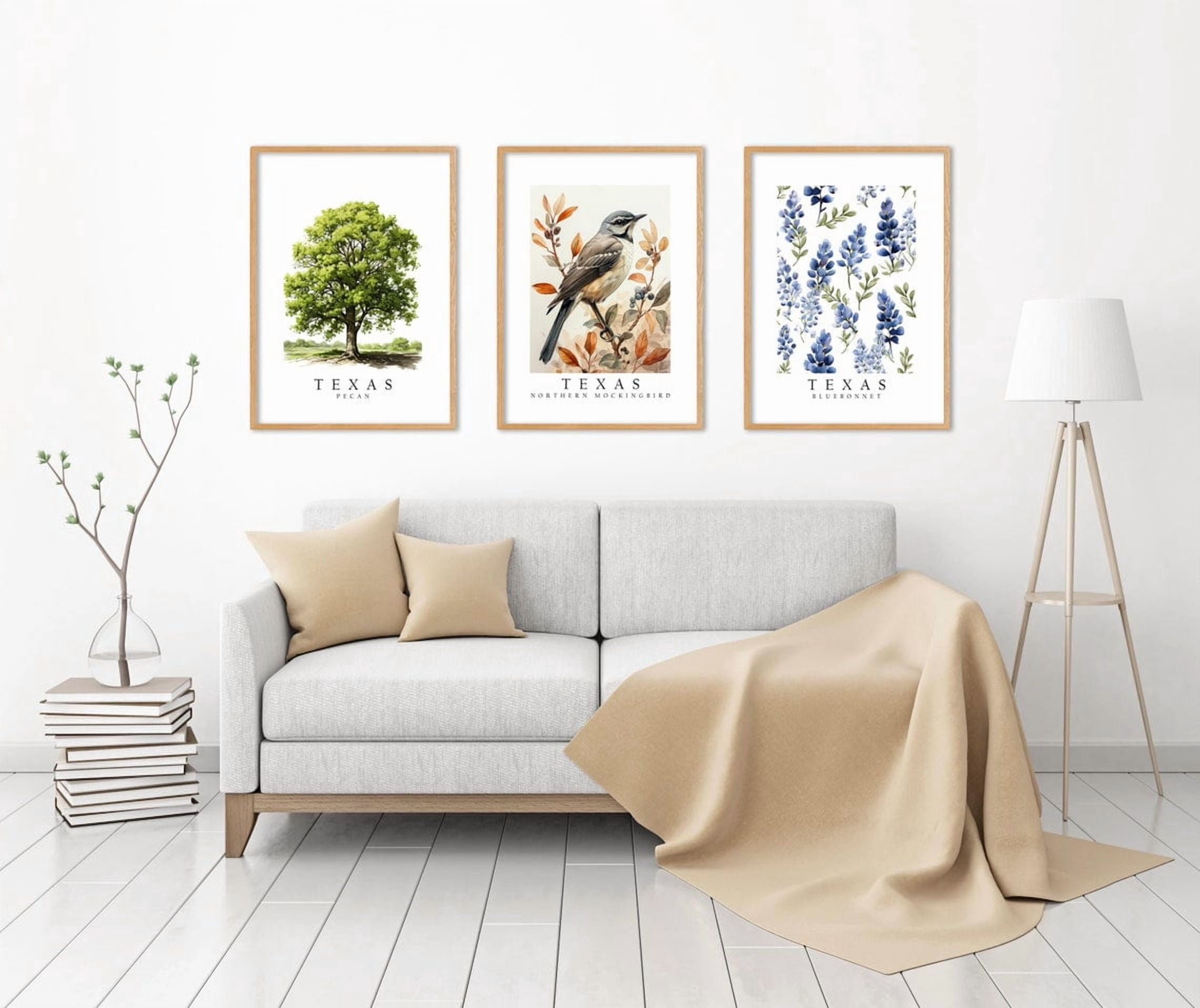 Flower Texas State Symbols Bird Tree And Fprints Poster, Set 3, Poster ...