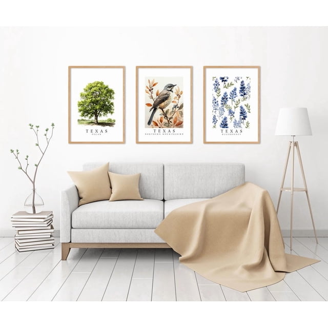 Flower Texas State Symbols Bird Tree And Fprints Poster, Set 3, Poster ...