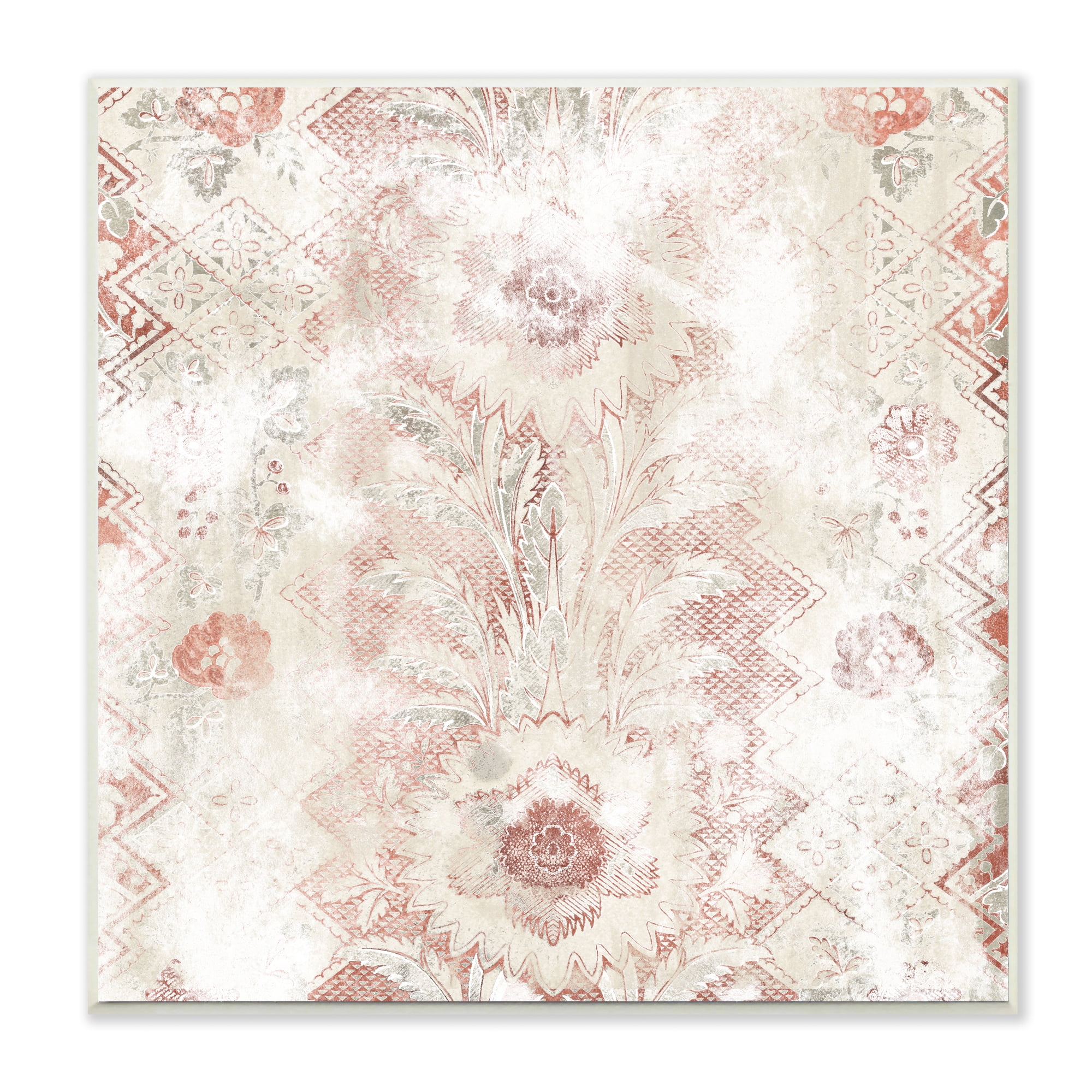 12" x 12" Off-White and Red Floral Wood Wall Art