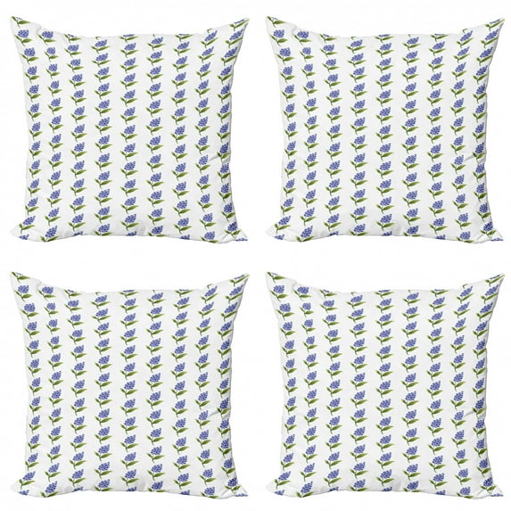 Ambesonne Flower Throw Pillow Cover 4 Pack, Watercolor Lilac Pattern, 24", Lime Green Ceil Blue