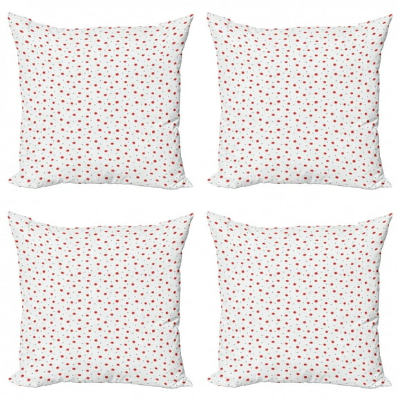 Ambesonne Flower Throw Pillow Cover 4 Pack, Calico Style Bloom, 16", Dark Coral White