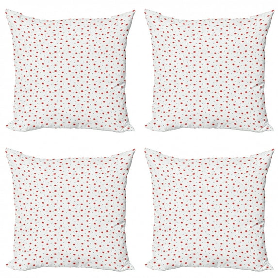 Ambesonne Flower Throw Pillow Cover 4 Pack, Calico Style Bloom, 18", Dark Coral White
