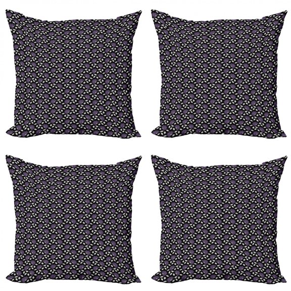 Flower Throw Pillow Cushion Case Pack of 4, Hand Drawn Floral Pattern Ornamental Nature Elements Spring Season Design, Modern Accent Double-Sided Print, 4 Sizes, Lavender Ivory Black, by Ambesonne