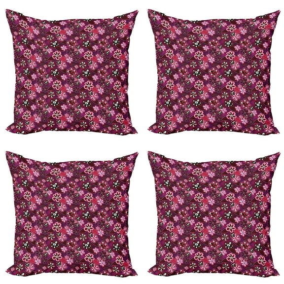 Ambesonne Ombre Throw Pillow Cover 4 Pack, Modern Floral Leaf Nature, 24", Purple White