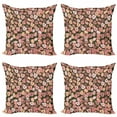 thumbnail image 1 of Ambesonne Spring Throw Pillow Cover 4 Pack, Retro Tulips Flowers, 24", Cocoa Coral Cream, 1 of 2