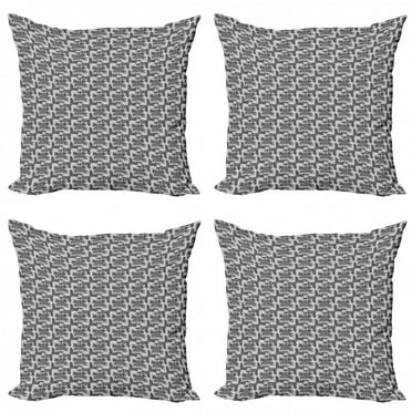 Flower Throw Pillow Cushion Case Pack of 4, Repetitive Greyscale Vintage Pattern of Peonies and Floral with Leaves, Modern Accent Double-Sided Print, 4 Sizes, Grey and Pale Grey, by Ambesonne