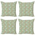 thumbnail image 1 of Flower Throw Pillow Cushion Case Pack of 4, Retro Minimalist Expressionism Blooms with Rough Rose Leaves Pattern, Modern Accent Double-Sided Print, 4 Sizes, Seafoam Coral, by Ambesonne, 1 of 2