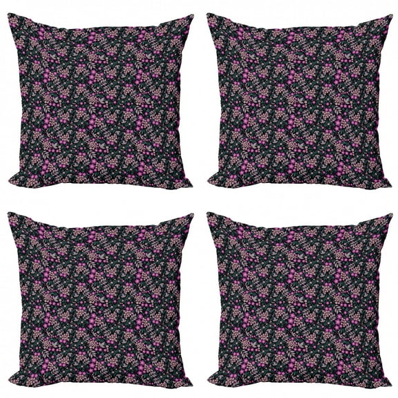 Flower Throw Pillow Cushion Case Pack of 4, Vibrant Blooms Leaves Violet Bluebells Berries Botanical Pattern, Modern Accent Double-Sided Print, 4 Sizes, Dark Magenta Jade Green, by Ambesonne