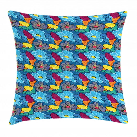 Flower Throw Pillow Cushion Cover, Artistic Foliage Petals in Vibrant Colors Reflecting Lively Spring Nature Concept, Decorative Square Accent Pillow Case, 20 X 20 Inches, Multicolor, by Ambesonne