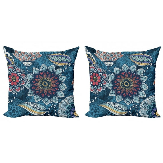 Ambesonne Flower Throw Pillow Cover 2 Pack, Modern Complex Design, 24", Multicolor