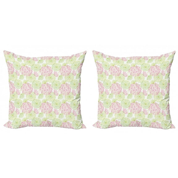 Ambesonne Nature Throw Pillow Cover 2 Pack, Dandelion Flower Pattern, 24", Green Pale Pink White