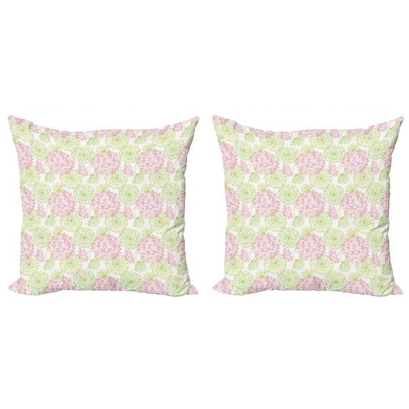 Ambesonne Nature Throw Pillow Cover 2 Pack, Dandelion Flower Pattern, 16", Green Pale Pink White