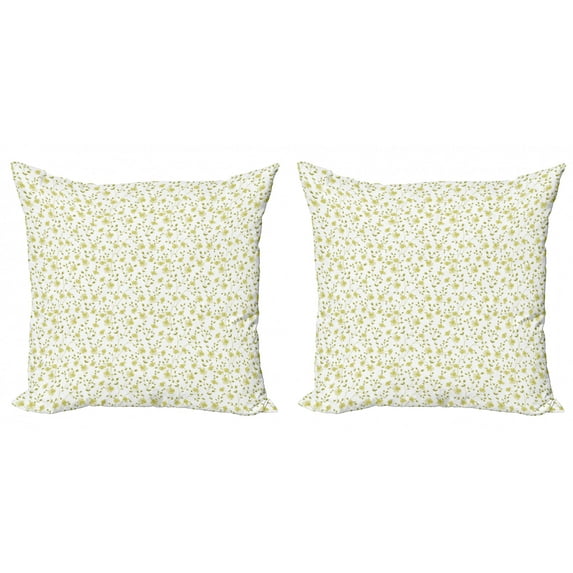 Ambesonne Summer Throw Pillow Cover 2 Pack, Floral Nature Botanical, 16", Pale Green White