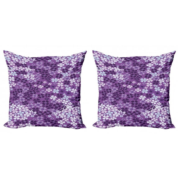 Ambesonne Spring Throw Pillow Cover 2 Pack, Spring Romantic Meadow, 20", Purple White