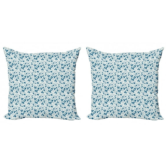 Flower Throw Pillow Cushion Cover Pack of 2, Modern Floral Blossomed Outline Roses with Leaves on Polka Dots, Zippered Double-Side Digital Print, 4 Sizes, Petrol Blue Almond Green, by Ambesonne