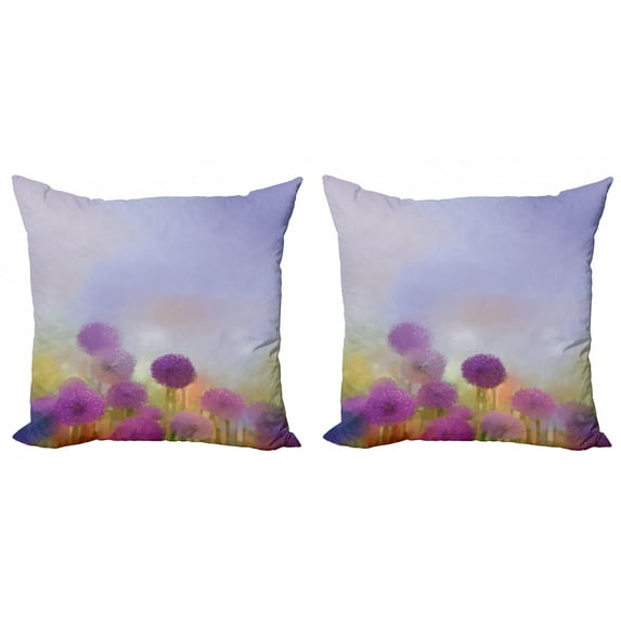 Ambesonne Floral Throw Pillow Cover 2 Pack, Onion Flowers Pastel, 20", Purple Blue