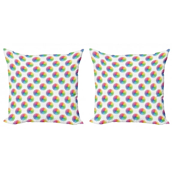 Flower Throw Pillow Cushion Cover Pack of 2, Petal Motif Designed with Multiple Ellipses in Rainbow Color Digital Print, Zippered Double-Side Digital Print, 4 Sizes, Multicolor, by Ambesonne