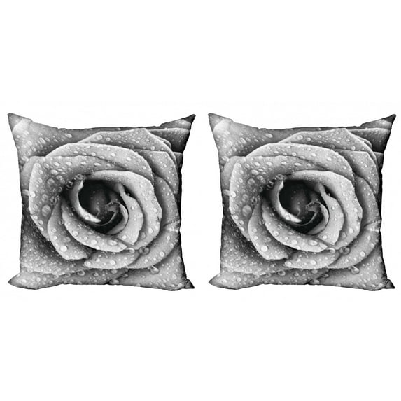 Ambesonne Flower Throw Pillow Cover 2 Pack, Retro Romance Rose Petal, 20", Black and White