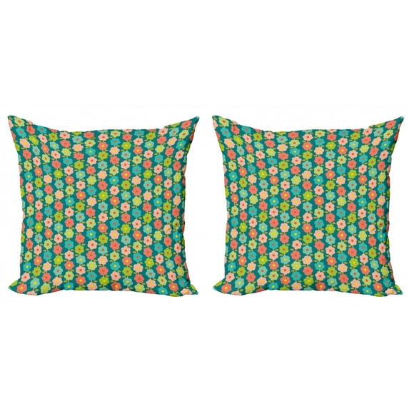 Flower Throw Pillow Cushion Cover Pack of 2, Vibrant Spring Daisies Ornamental Feminine Style Chamomiles Pastel Pattern, Zippered Double-Side Digital Print, 4 Sizes, Multicolor, by Ambesonne