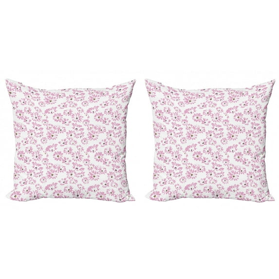 Ambesonne Flower Throw Pillow Cover 2 Pack, Romantic Florals Petals, 24", Pale Pink White