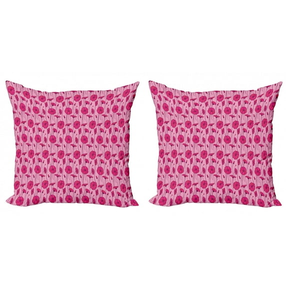 Flower Throw Pillow Cushion Cover Pack of 2, Wildflowers Pattern in Pink Ornamental Romantic Botany Elements Garden, Zippered Double-Side Digital Print, 4 Sizes, Magenta and Baby Pink, by Ambesonne