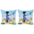 thumbnail image 1 of Ambesonne Flower Throw Pillow Cover 2 Pack, Lawn Blossomed Flowers, 20", Multicolor, 1 of 2