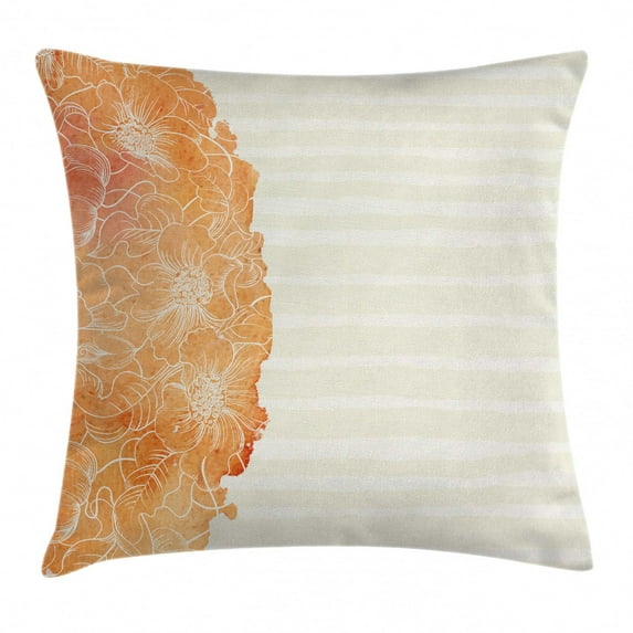 Flower Throw Pillow Cushion Cover, Tropical Exotic Hawaiian Island Floral in Side Frame with Abstract Stiped Backdrop, Decorative Square Accent Pillow Case, 18 X 18 Inches, Vermilion, by Ambesonne