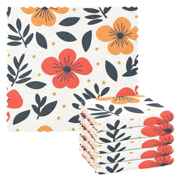 Flower Tile Color Red Yellow Kitchen Cloth Dish Towels for Drying Washing Absorbent Dish Rags Reusable soft kitchen dishcloth set 6 Pack