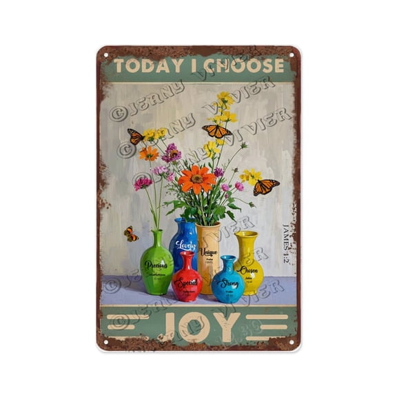 Flower Today I Choose to Be Happy Metal Sign 8x12 Inch | Rustic Floral Motivational Quote for Home, Office, or Kitchen | Gift for Positivity Lovers