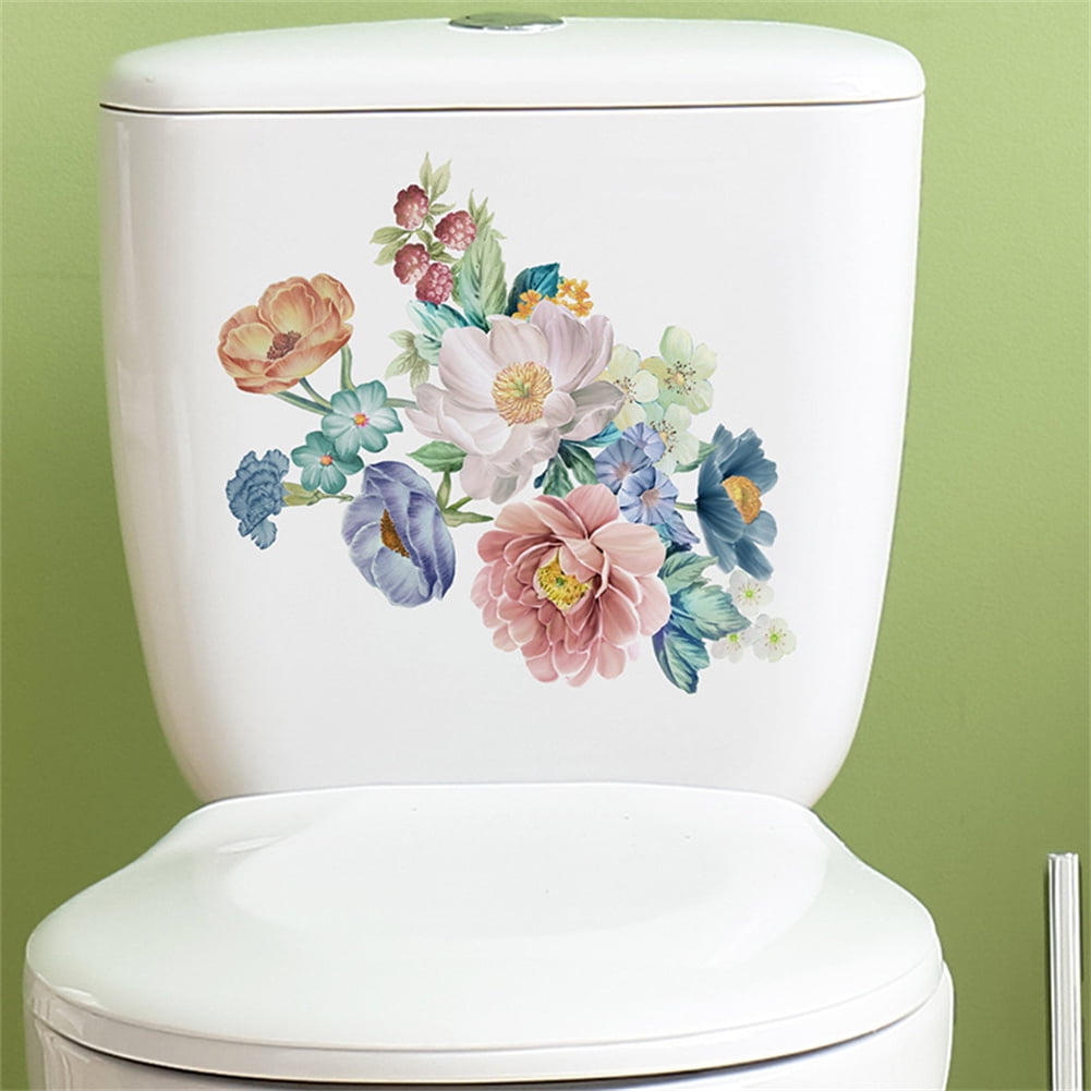 Flower Toilet Sticker, Self Adhesive Paintings Floral Toilet Lid Decals