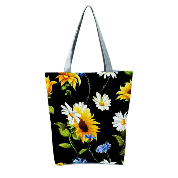 Flower Tote Bag for Women Travel Large Floral Sunflower Canvas Zipper Shoulder Beach Bags Shopping Handbags