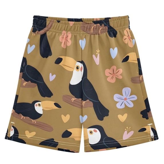 Flower Toucan Pattern Athletic Shorts Breathable with Comfort Fit Drawstring Casual Sweatshorts Medium