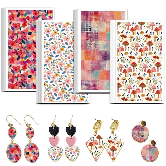 Flower Transfer Paper 4 Design 24Pcs Mushrooms Polymer Clay Transfer Sheets Grid Transfer Paper Transfers Papers Tropical Flower Small Transfer Papers